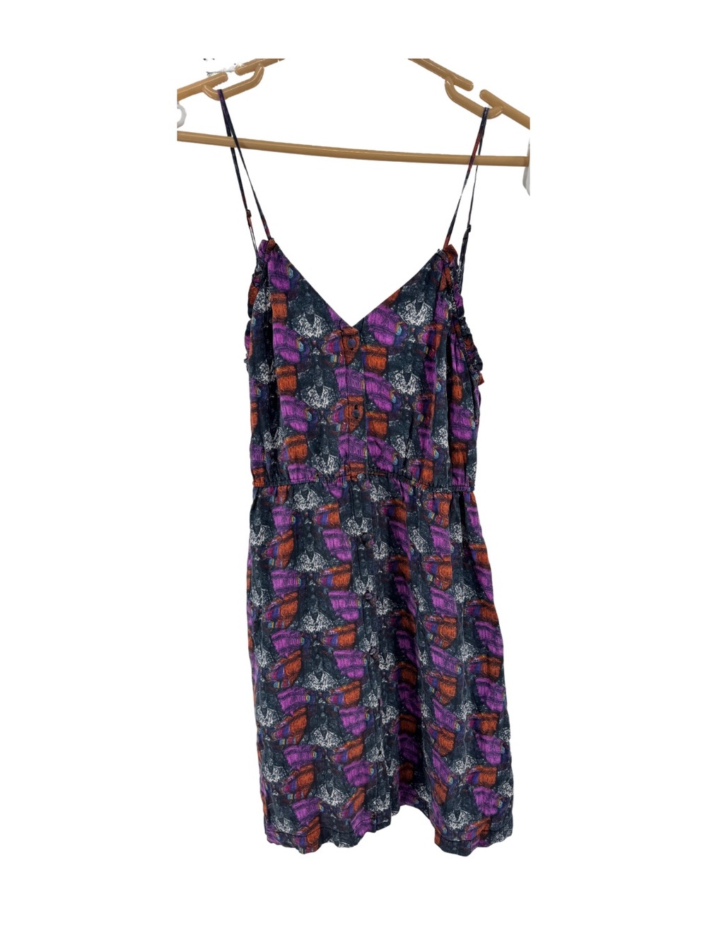 Ecoté Multicolor Printed Mini Dress M 100% silk button front colorful pockets